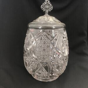Crystal biscuit barrel pickle jar New Amsterdam Silver Co. Quadruple Plate 1316